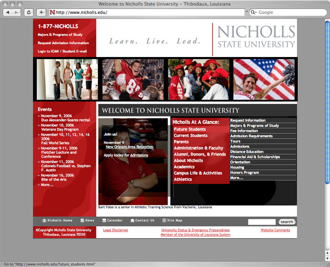 Nicholls State University Websites: 2002 to 2009