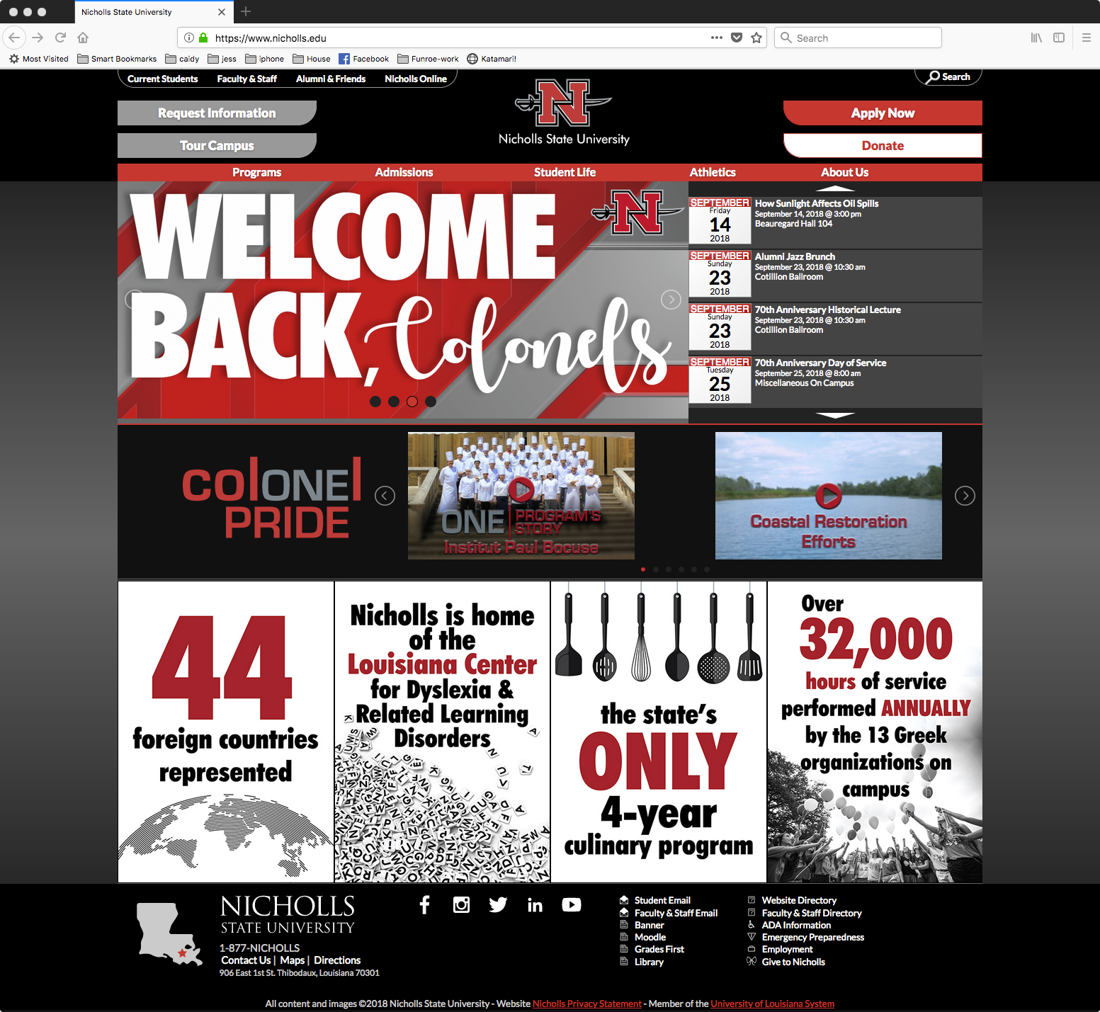 Nicholls State University website 2015-2019