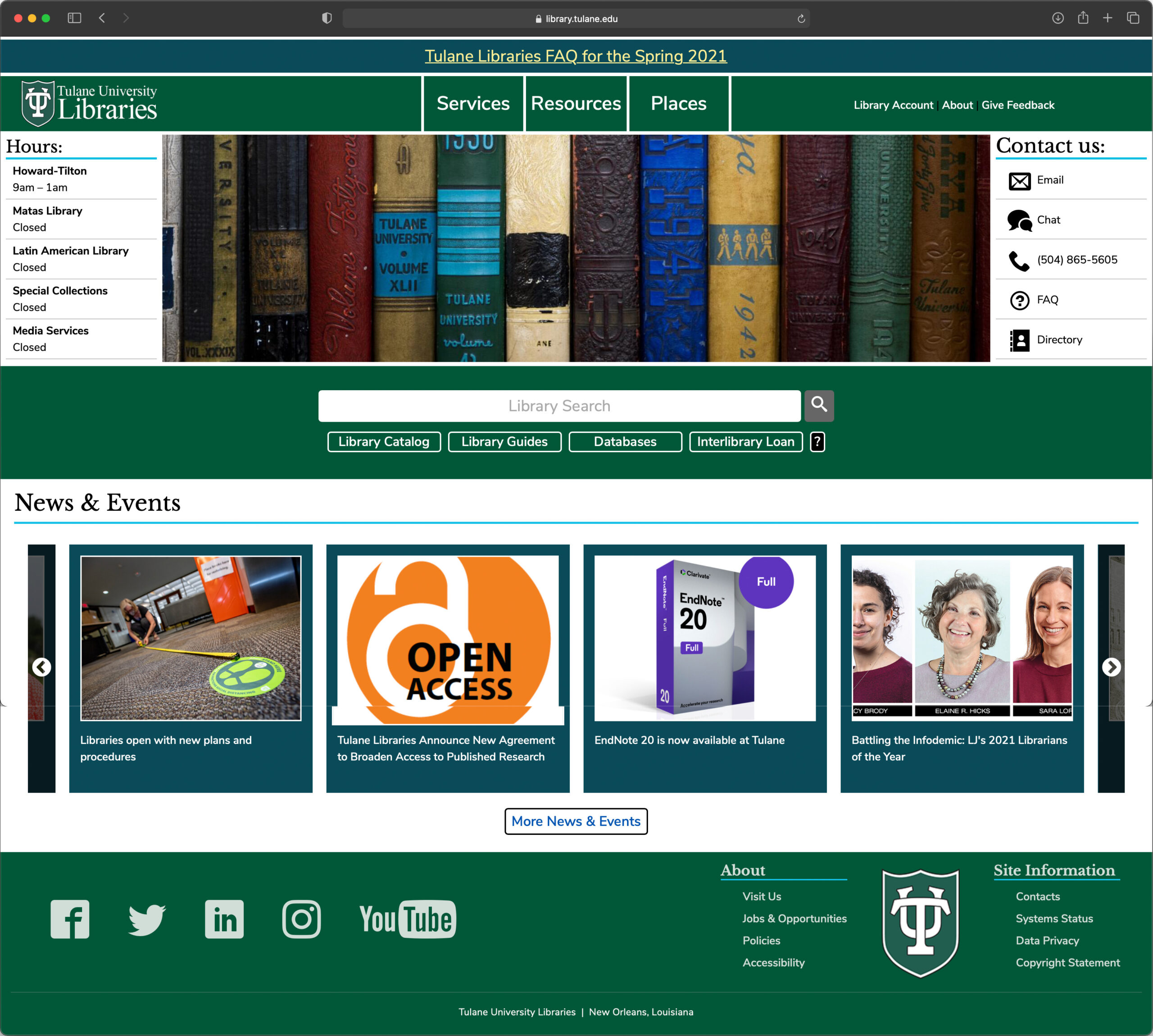 2021 Tulane University Library Website